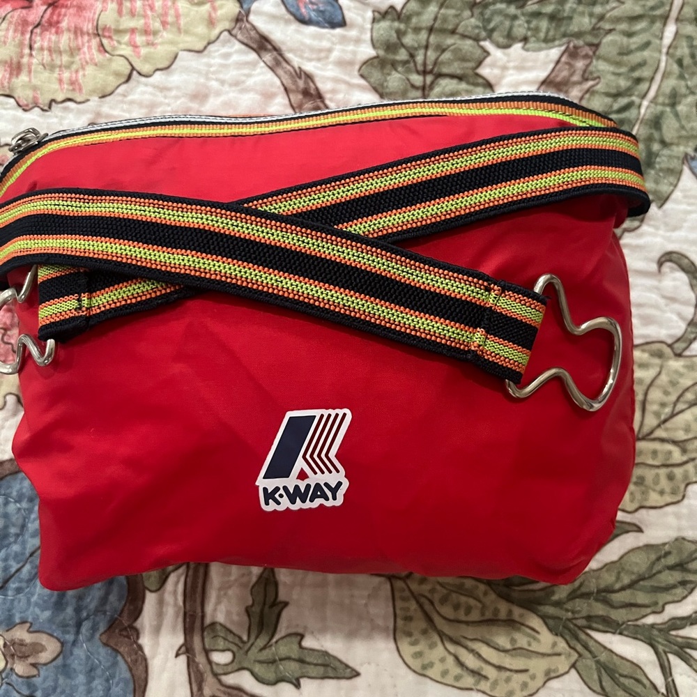 K-Way Red Crossbody Bag with Multicolor Strap